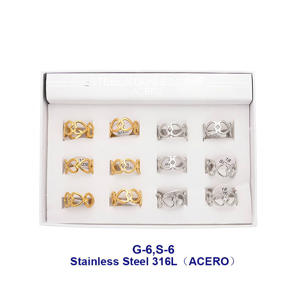 Stainless Steel Heart Row Ring