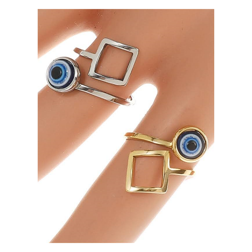 TR1536-1 - Stainless Steel Evil Eye Twist Ring