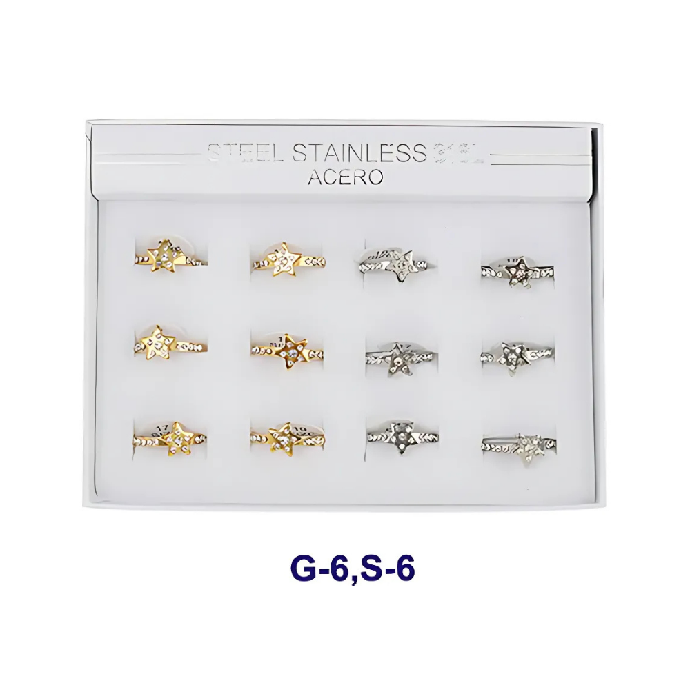 Stainless Steel Rhinestone Star Ring