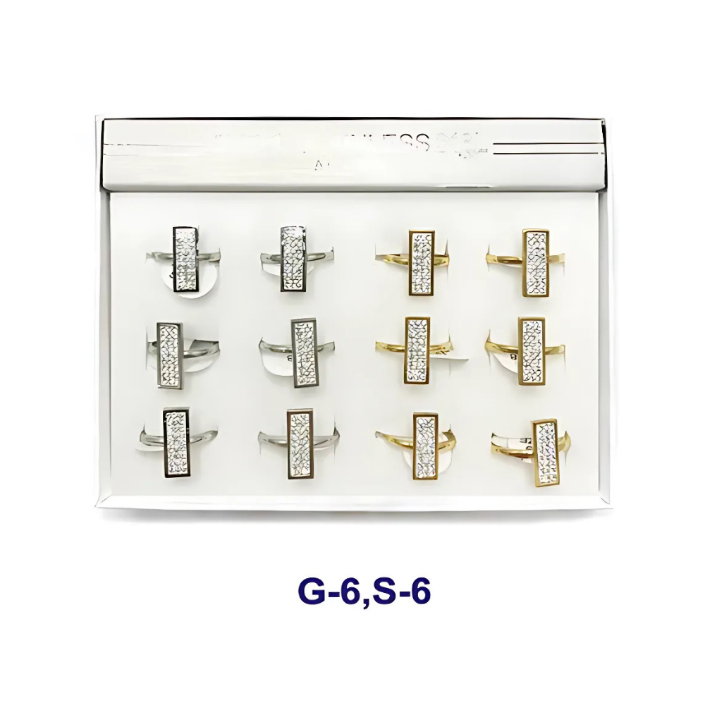 Stainless Steel Pavé Rectangle Ring