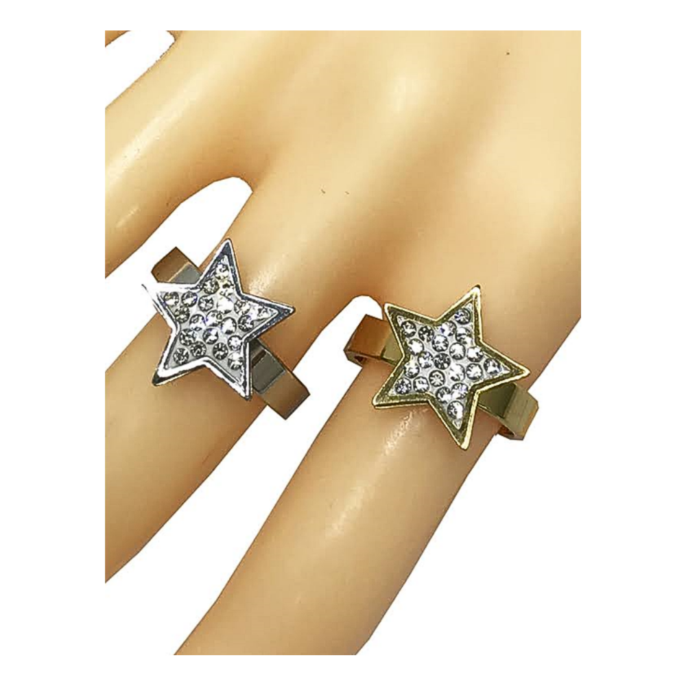 TR1603 - Stainless Steel Pavé Star Ring