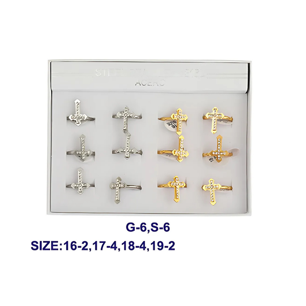 Stainless Steel Pavé Cross Ring