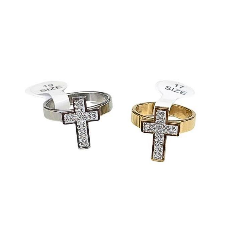 TR1671 - Stainless Steel Pavé Cross Ring