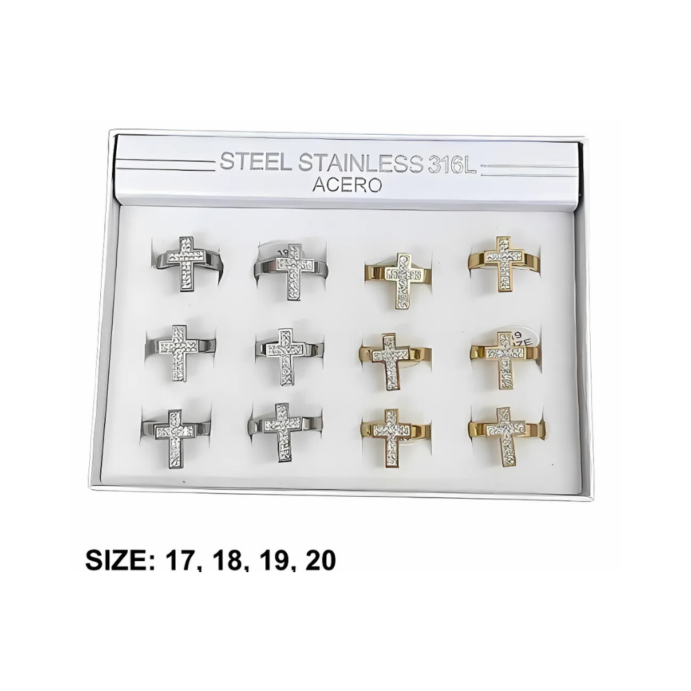 TR1671 - Stainless Steel Pavé Cross Ring