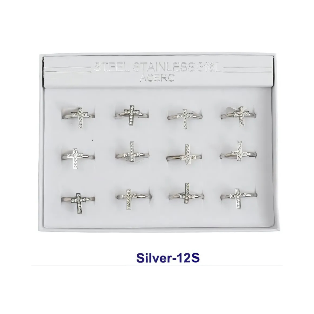 Stainless Steel Pavé Cross Ring