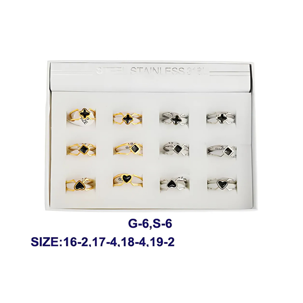 Stainless Steel Black Enamel Shapes Ring