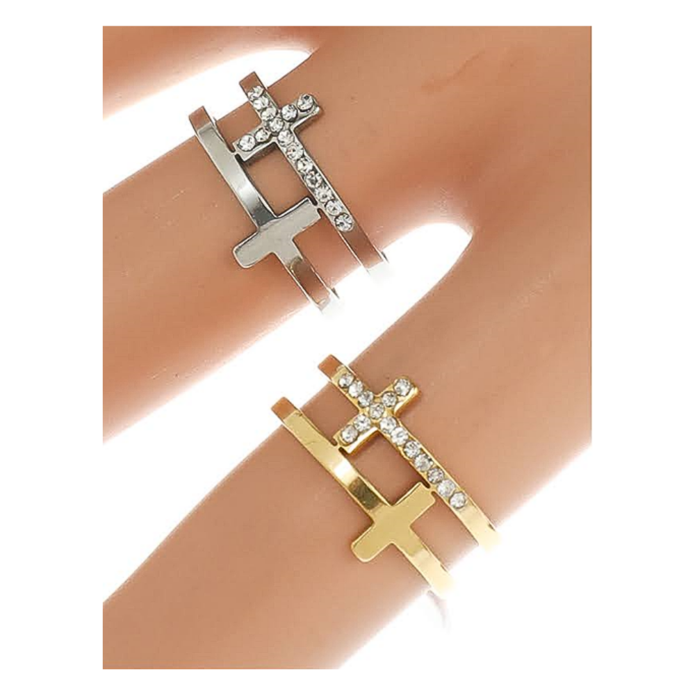 TR1752 - Stainless Steel Double Cross Ring
