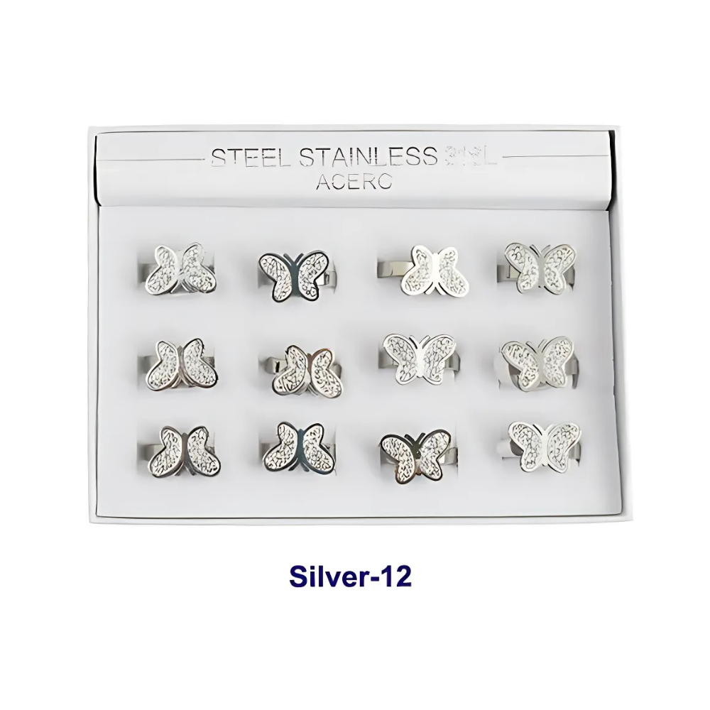 Silver Stainless Steel Pavé Butterfly Ring