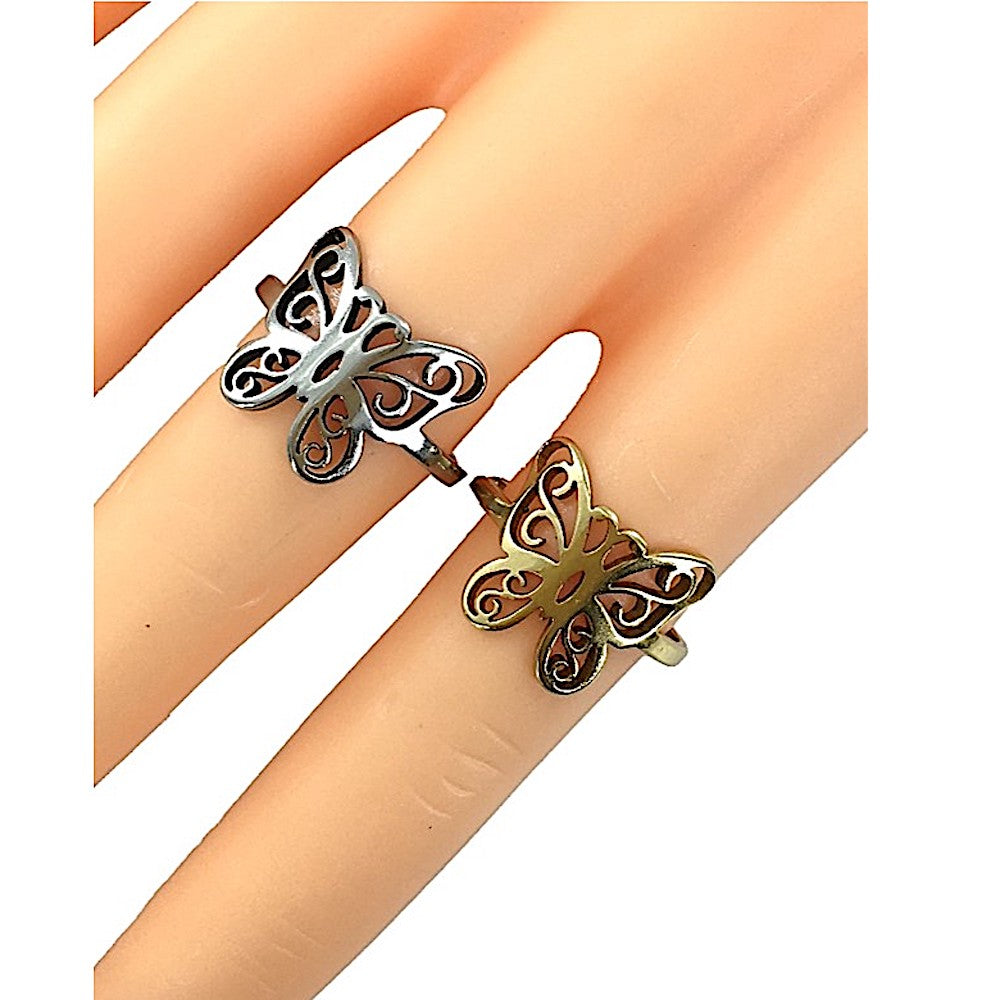 TR5041 - Stainless Steel Filigree Butterfly Ring