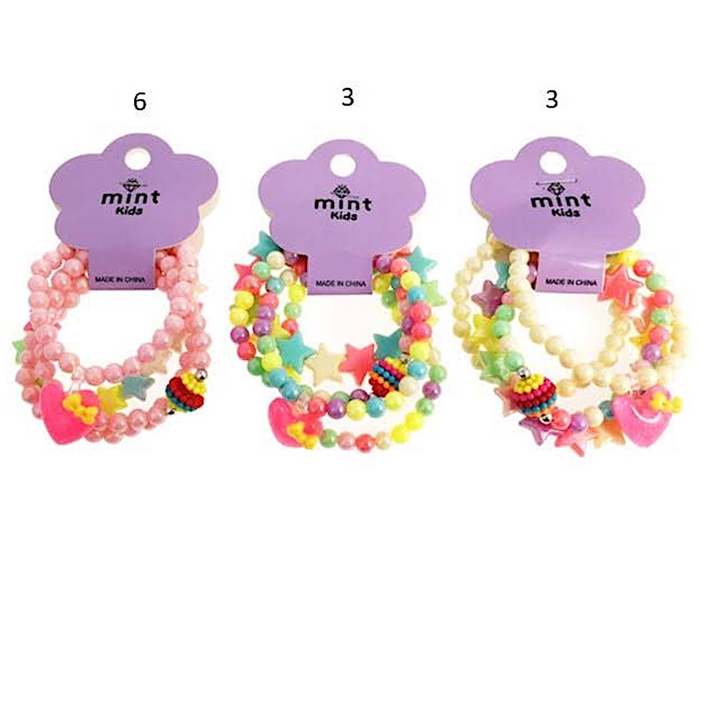 Heart Charm Bead Stretch Bracelet Set
