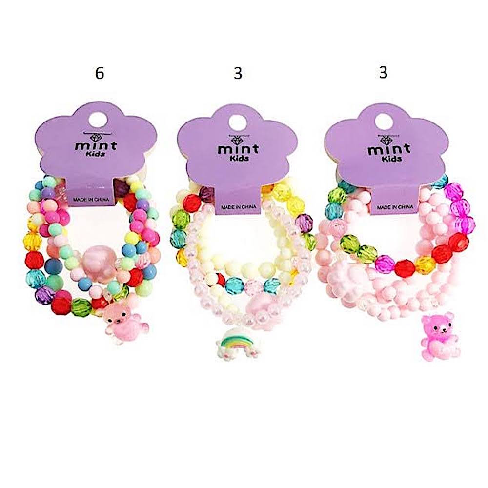 Teddy Bear Charm Bead Stretch Bracelet Set