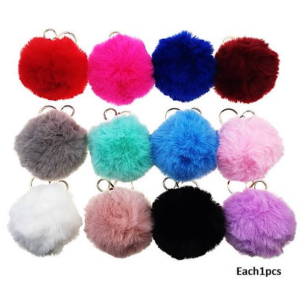 Faux Fur Pom Pom Keychain - Brights
