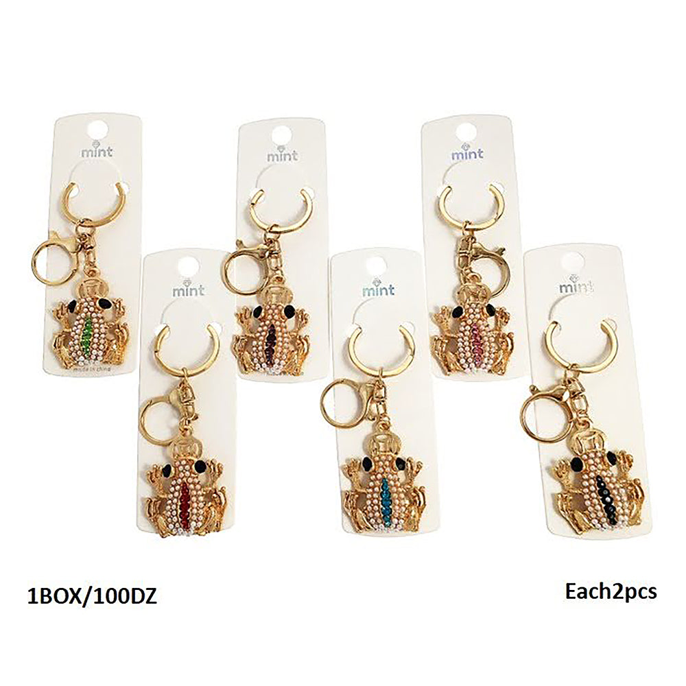 Rhinestone Pearl Frog Keychain