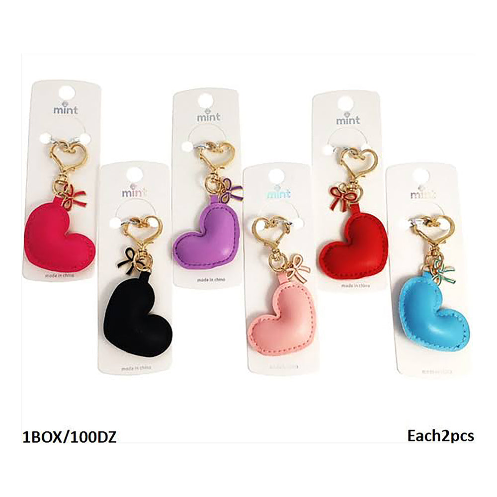 Faux Leather Heart Bow Charm Keychain