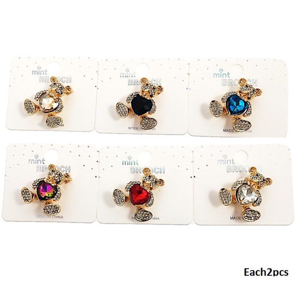 Crystal Heart Teddy Bear Brooch