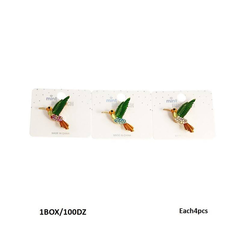 Rhinestone Enamel Hummingbird Brooch