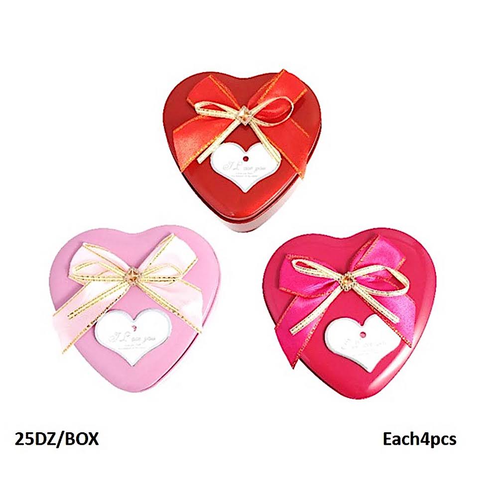 Metal Tin Heart Gift Box with Bow