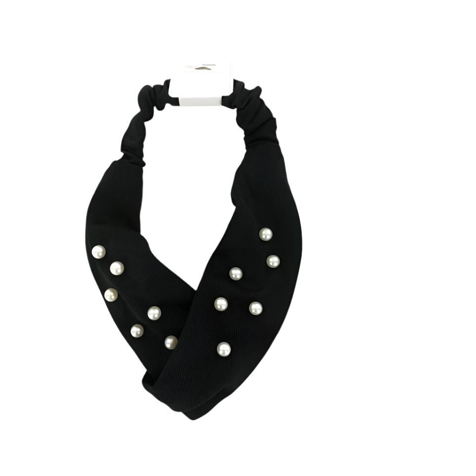Pearl Studded Black Headwrap