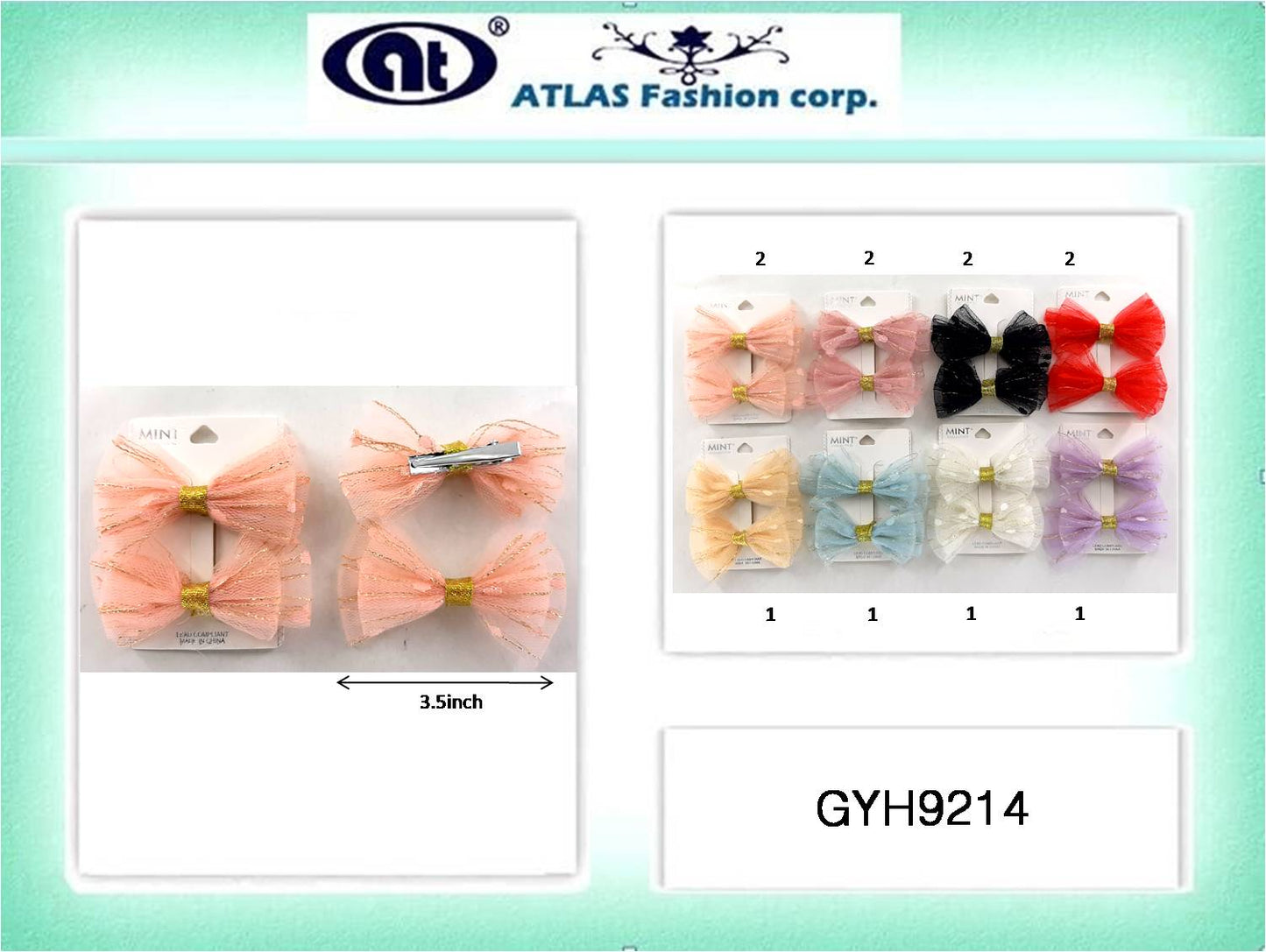 GYH9214 - Striped Chiffon Hair Bow Clip Set