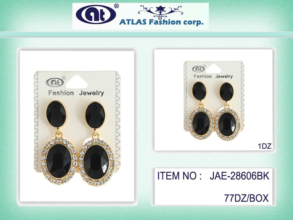 JAE28606BK - Black Crystal Drop Earring