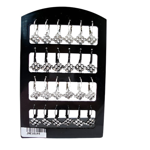 JAE10144 - 12 Pairs Silver Rhinestone Dangle Earring