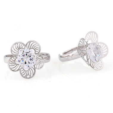 Rhodium Cubic Zirconia Flower Ring