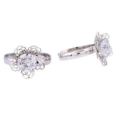 Rhodium Cubic Zirconia Flower Ring