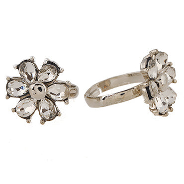 Rhodium Cubic Zirconia Flower Ring