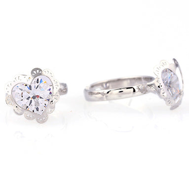 Rhodium Cubic Zirconia Heart Ring