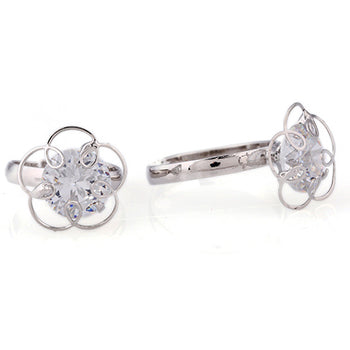 Rhodium Cubic Zirconia Flower Ring
