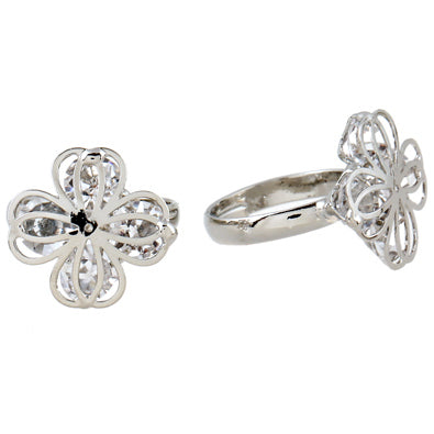 Rhodium Cubic Zirconia Clover Ring
