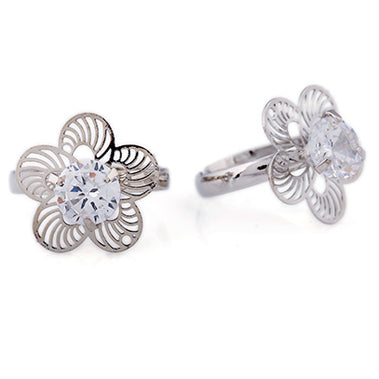 Rhodium Cubic Zirconia Flower Ring