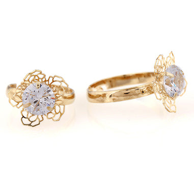 Gold Cubic Zirconia Flower Ring