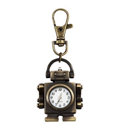 JTK17079-Vintage Metal Casting Robot Clock Keychain