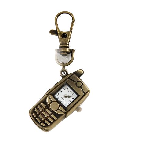 JTK17082-Vintage Metal Casting Cellphone Clock Keychain