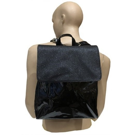 TP047BK - Black Glitter Flap Backpack