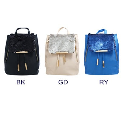 Sequin Flap Leather Backpack