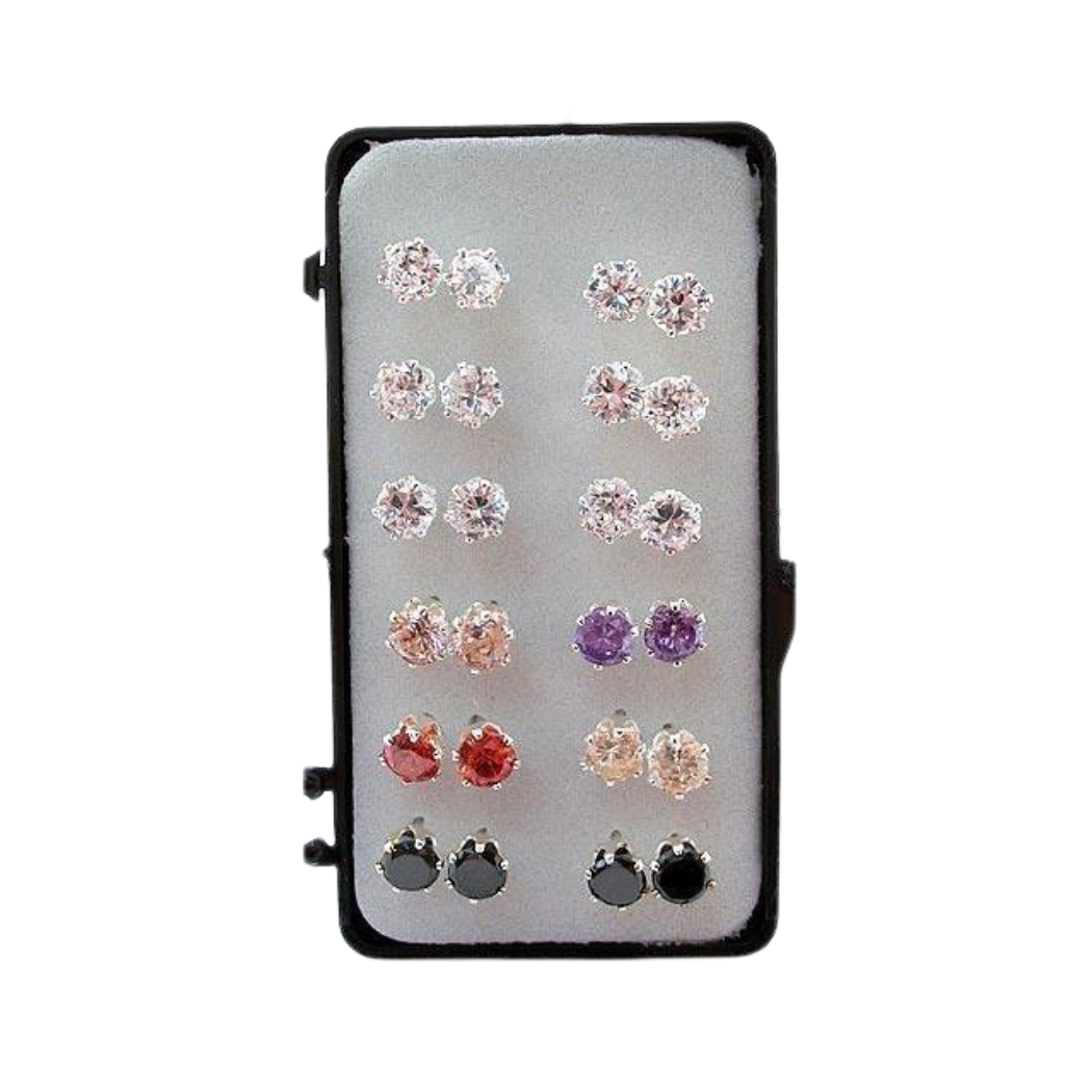 12 PCS Cubic Zirconia Stud Earrings