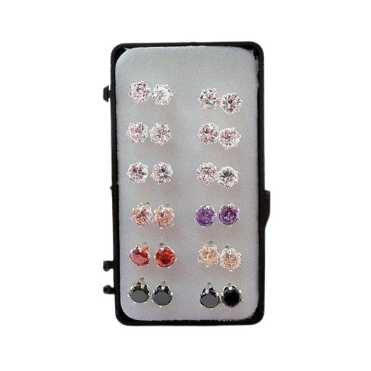 12 PCS Cubic Zirconia Stud Earrings