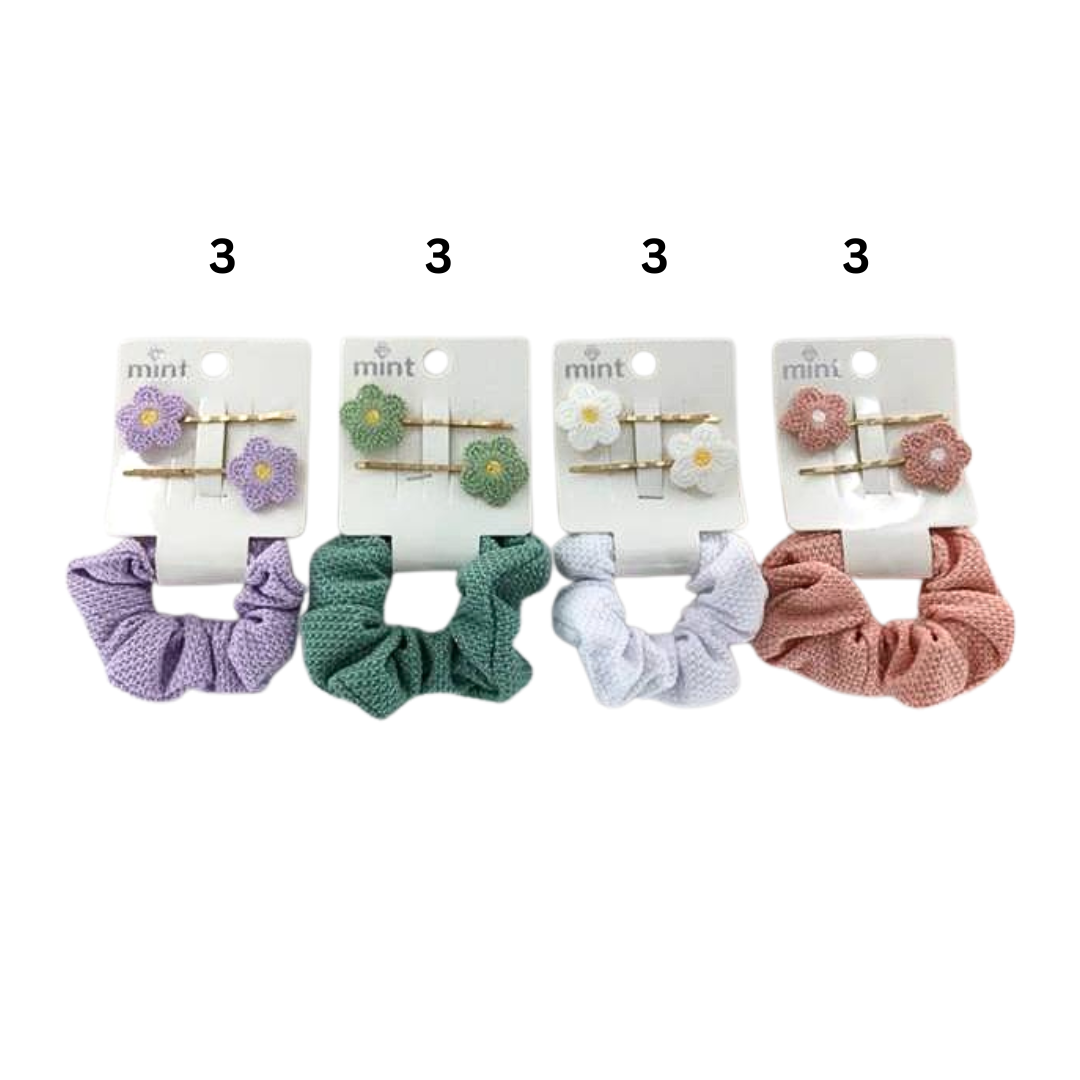 GYH11737 - Knit Flower Pin & Knit Hair Tie Set