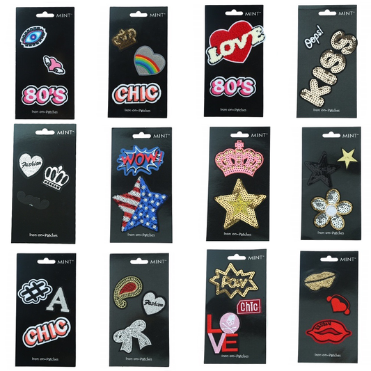 Closeout 100 Cards Iron-On Patches Assortment ($0.50 per piece)