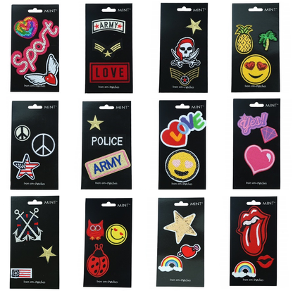 Closeout 100 Cards Iron-On Patches Assortment ($0.50 per piece)