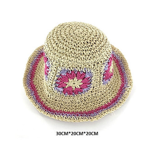 GKH064 - Stitched Flower Straw Bucket Hat