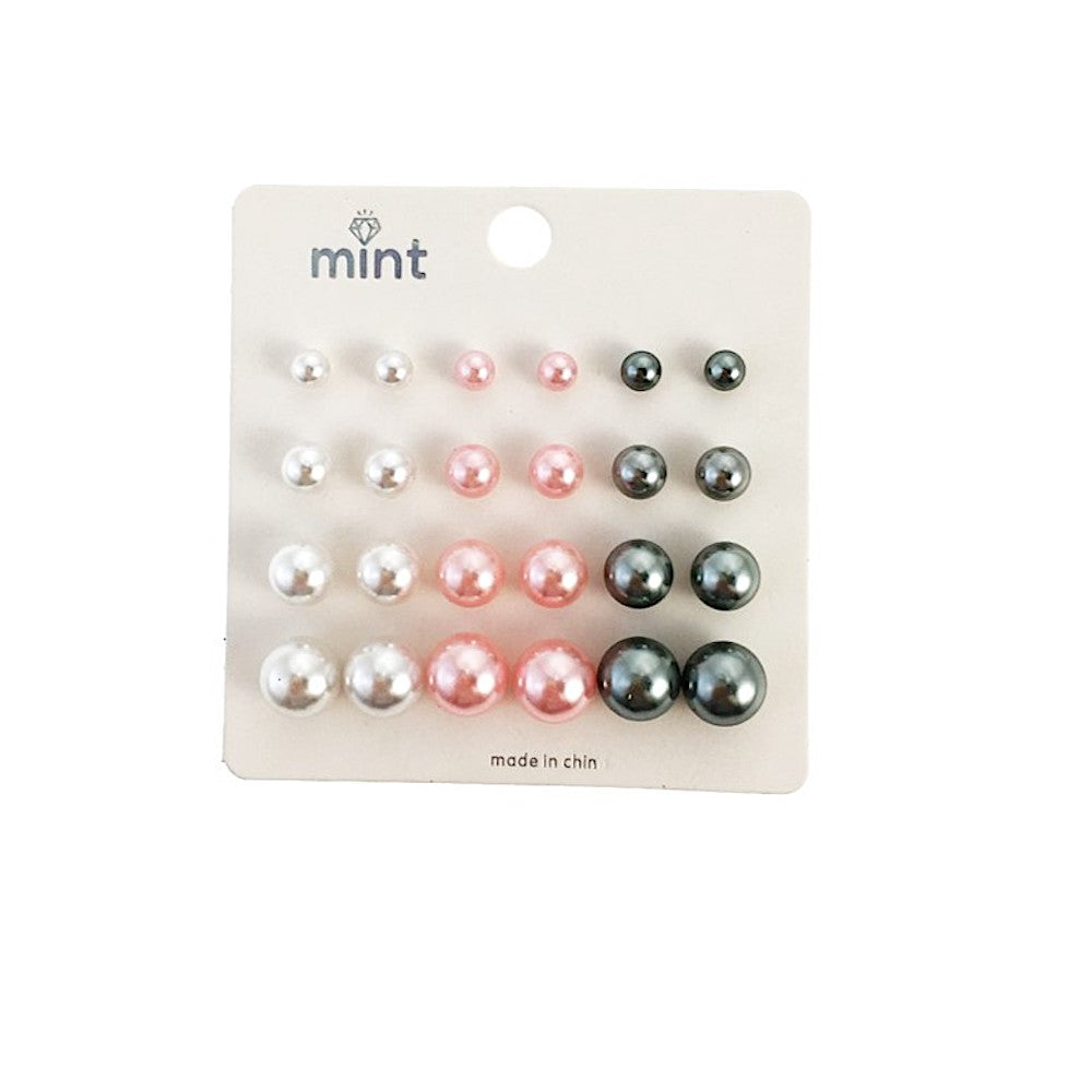 12 Pair Pearl Stud Earring Set