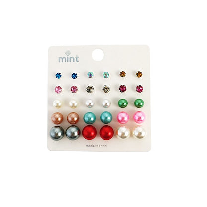 15 Pair Pearl & Rhinestone Stud Earring Set