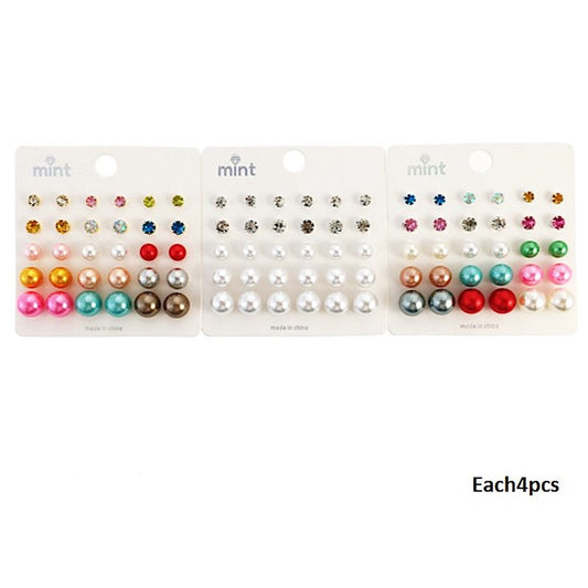 15 Pair Pearl & Rhinestone Stud Earring Set