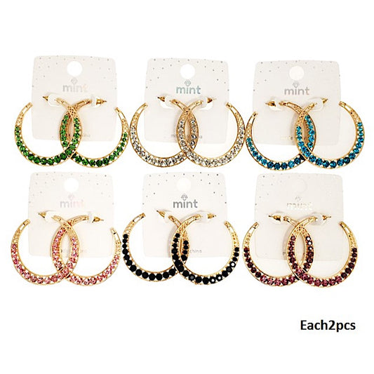Gold Tone Rhinestone Crescent Hoops