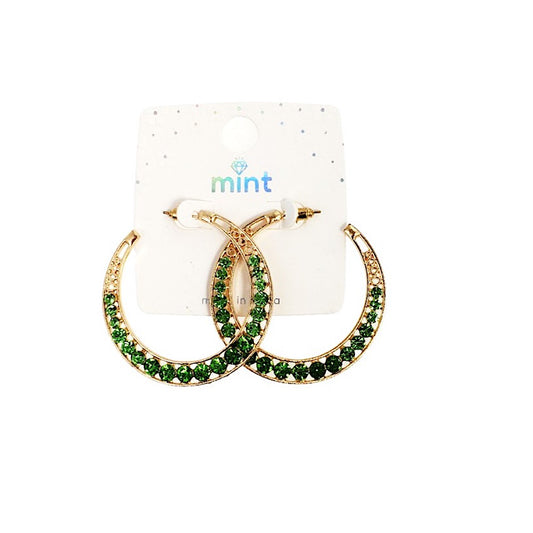 Gold Tone Rhinestone Crescent Hoops