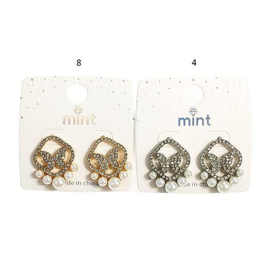 Rhinestone Butterfly Pearl Post Earring