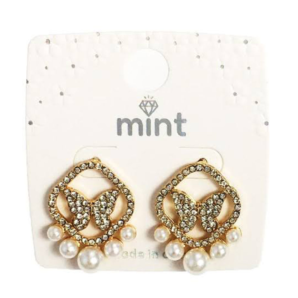 Rhinestone Butterfly Pearl Post Earring